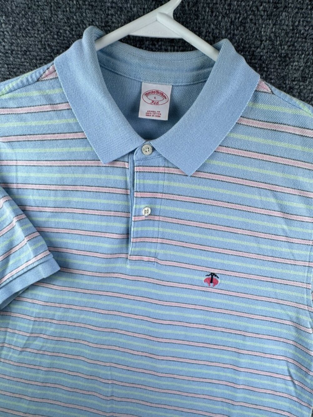 Brooks Brothers Polo Shirt Men Short Sleeve Large Striped Pink Blue Green Adult